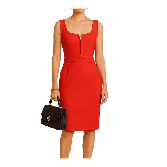 Tory Burch Red Orange Sheath Dress Size 4 Classic Zip Front Fitted Chic Luxury - Picture 1 of 9